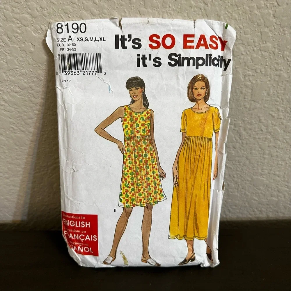 Vintage Sewing Pattern Simplicity Misses Knit Dress Size A XS S M L XL 80s 90s